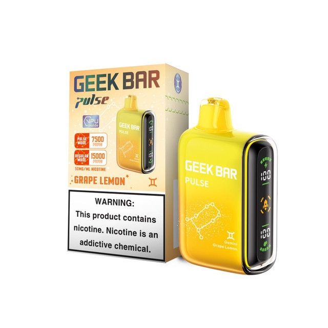 GEEK BAR PULSE 16ML 15000 PUFFS RECHARGEABLE DISPOSABLE VAPE (GRAPE LEMON – FLAVOR): The Ultimate Vaping Experience